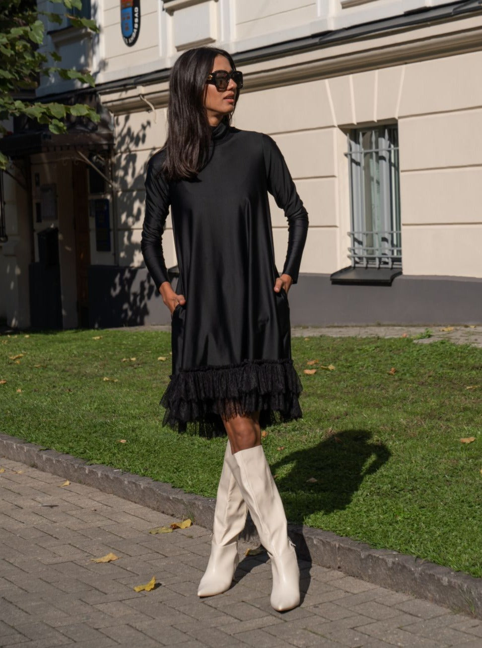  Light Mini Stretch Jersey Dress Black Product Amoralle